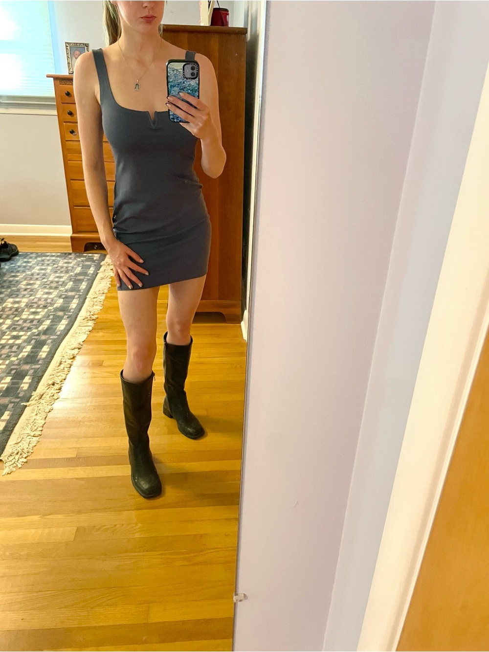 Fitted Slate Gray Tank Mini Dress